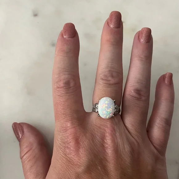 Sterling silver 925 opal and cubic zirconia statement ring