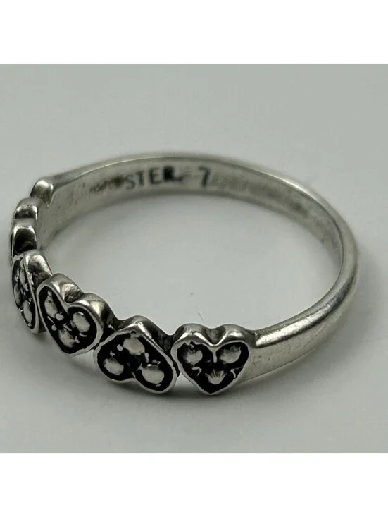 Boho Sterling Silver Multi Heart Stack Ring Size 6.5 Vintage Marcasite READ #111