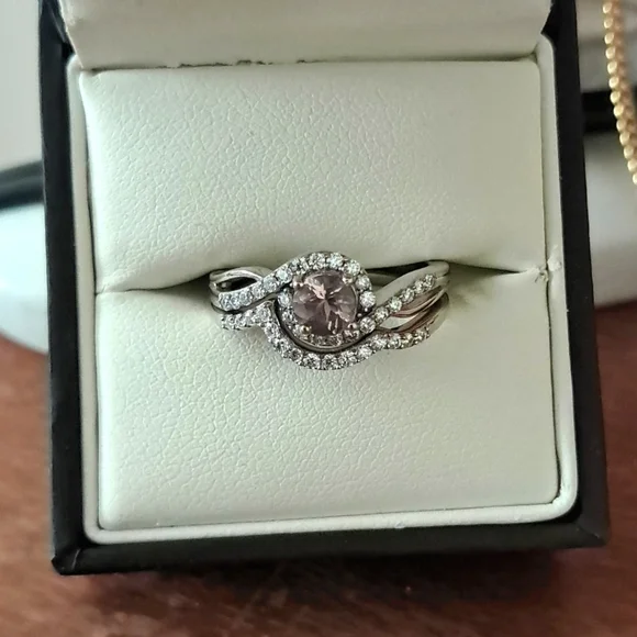 Rose Apatite & Moissanite Set of 2 Ring in 925 Sterling Silver