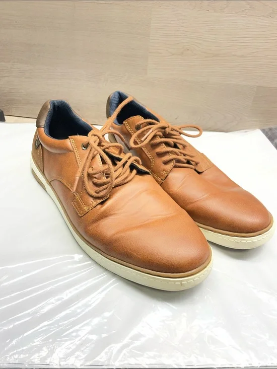 Crown Vintage Tan Brown Leather Casual Lace-Up Sneakers #977