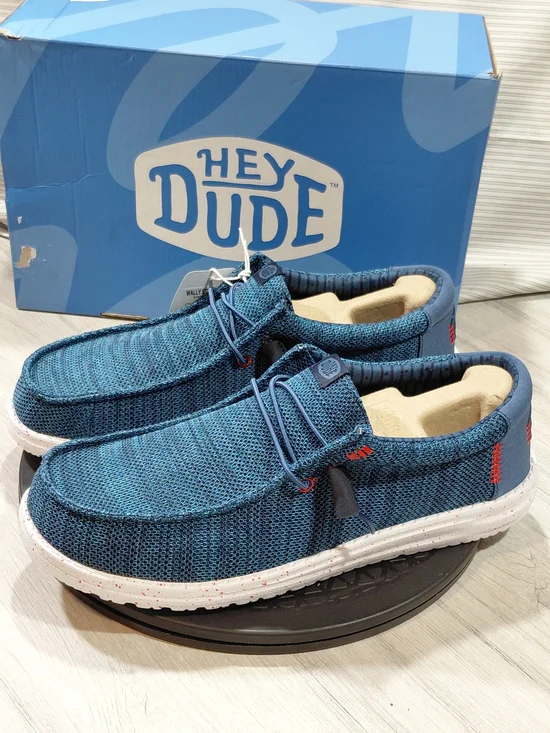 NWT Hey Dude Men's Wally Stretch Sox Slip-On Loafers in Teal Blue Red Accent M12