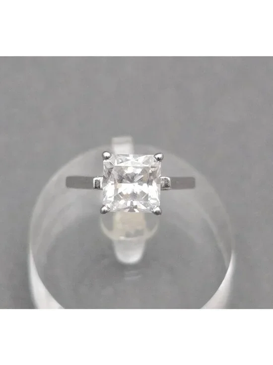 Sterling Silver CZ Princess Cut Solitaire Ring Size 6 Minimalist Wedding Band