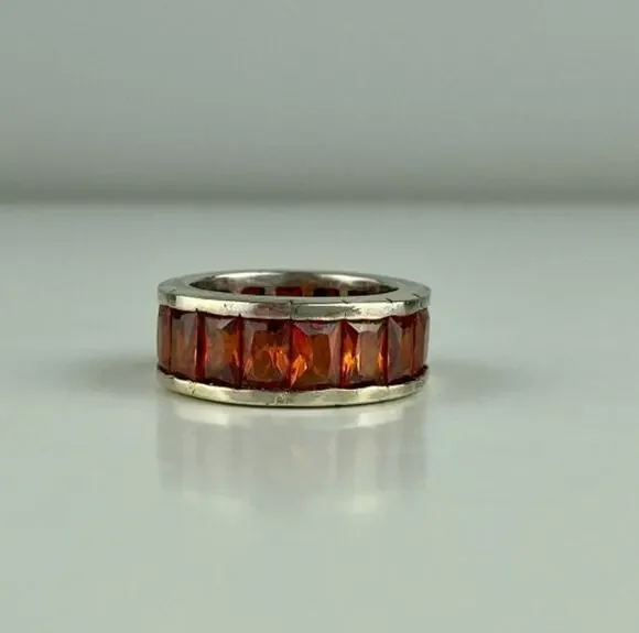 925 Sterling Silver Orange CZ Ring Size 8