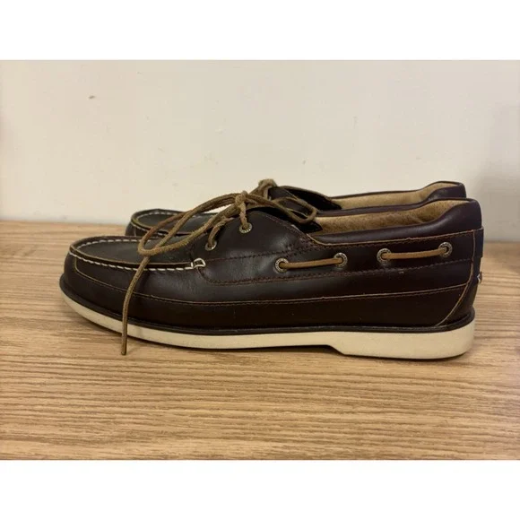 LL Bean Moccasin Loafers Men 11 Brown Leather Hand Sewn Slippers Flannel Lined