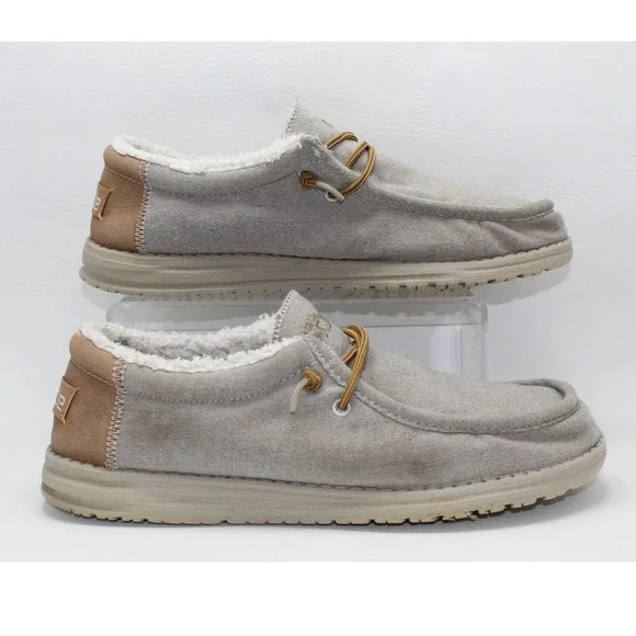 Hey Dude Wally Grey Herringbone Faux Shearling Lined Slip On Shoes Mens 10