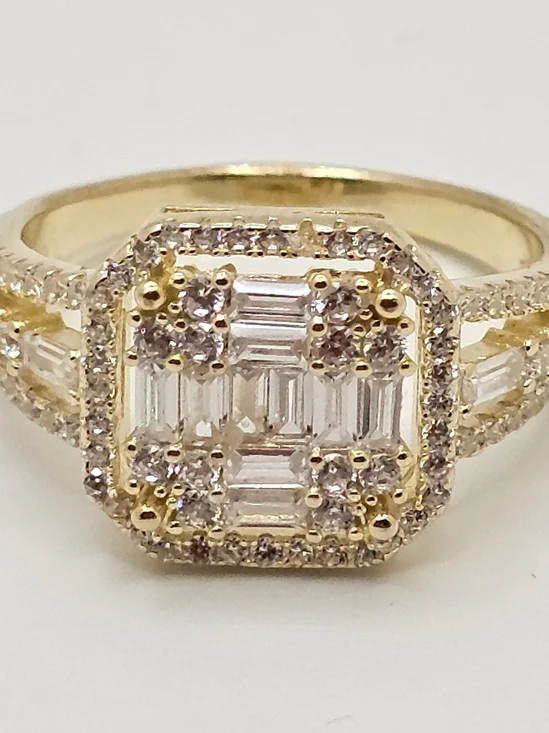 Gold Over .925 Sterling Silver AAA CZ Ring Size 9 - Women's Gold Cocktail Ring