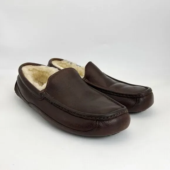 UGG Ascot Slipper Mens Size 12 Brown Full Grain Leather Genuine Sheepskin 5379
