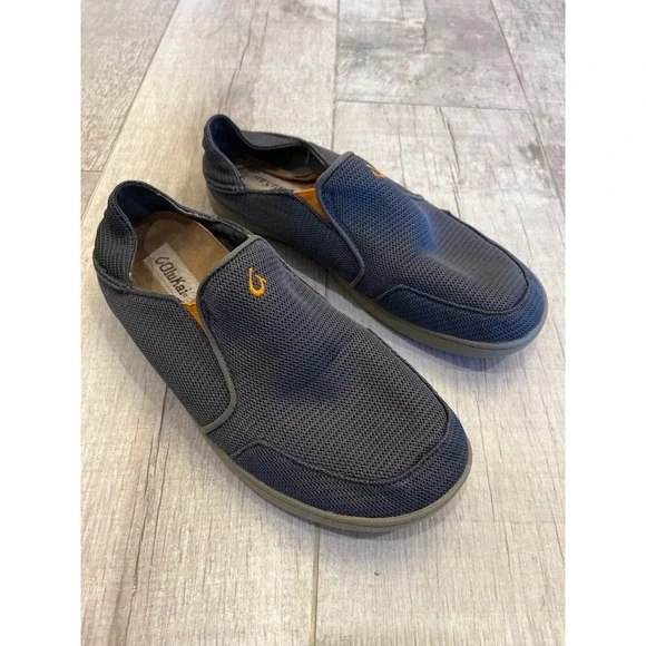 OluKai Nohea Mesh Mens Slip On Shoes‎ Charcoal Grey Orange 10188-4040 Size 9