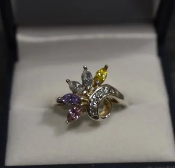 925 Sterling Silver Multicolor CZ Ring Size 9