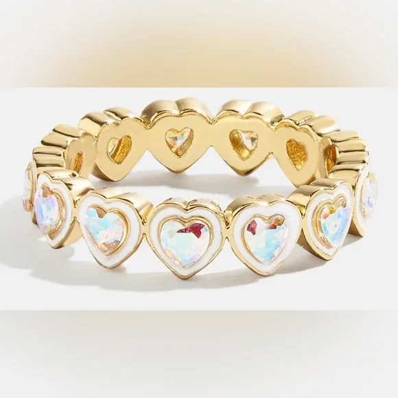 18K gold plated heart ring with aurore boreale Swarovski crystals size 7 BNIB
