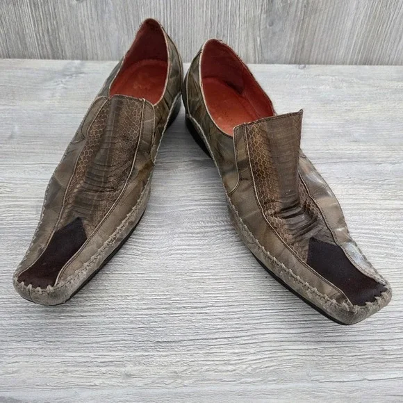 Robert Wayne Jacob Loafers Brown Snakeskin Embossed Square Toe Mens 7