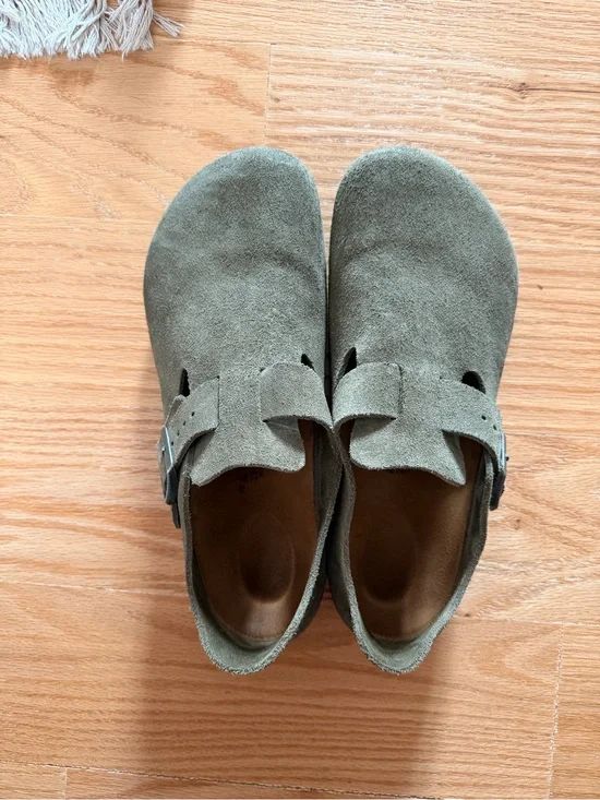 Birkenstock Olive Green Suede Clogs
