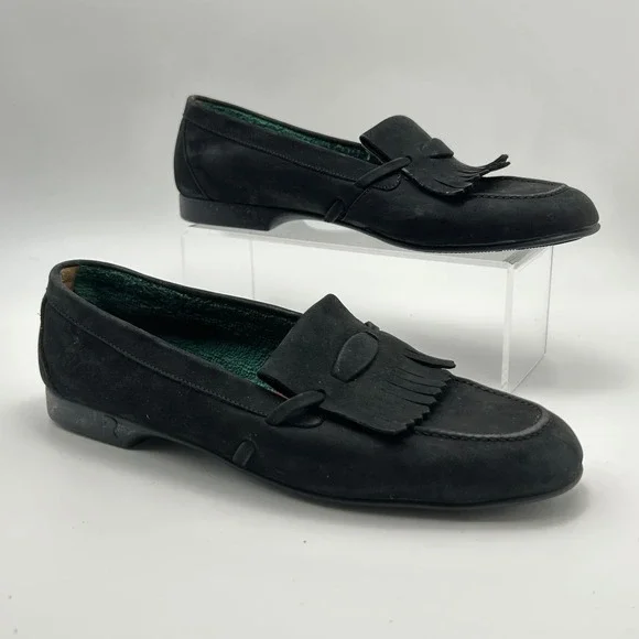 Fratelli Rossetti Yacht Loafers Mens 8.5‎ 39 Black Nubuck Kiltie Tassel Preppy