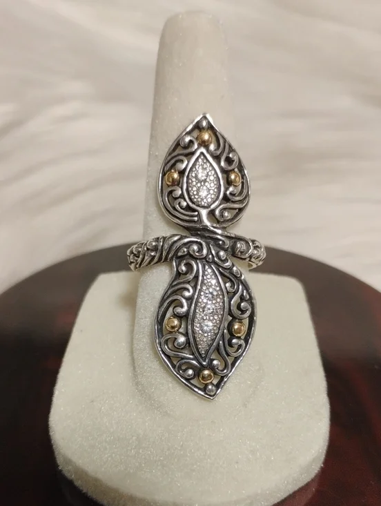 David Schorr 18k & 925 Bypass Ring & Stones 6 1/2
