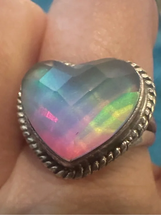 Sterling Silver Heart Rainbow Ring