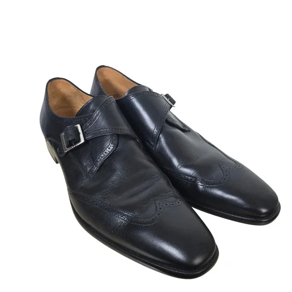 Mezlan Forest Black Leather Single Monk Strap Wingtip Dress Shoes Mens 12 M