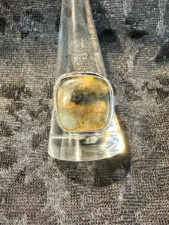 Square Labradorite Silver Statement Ring