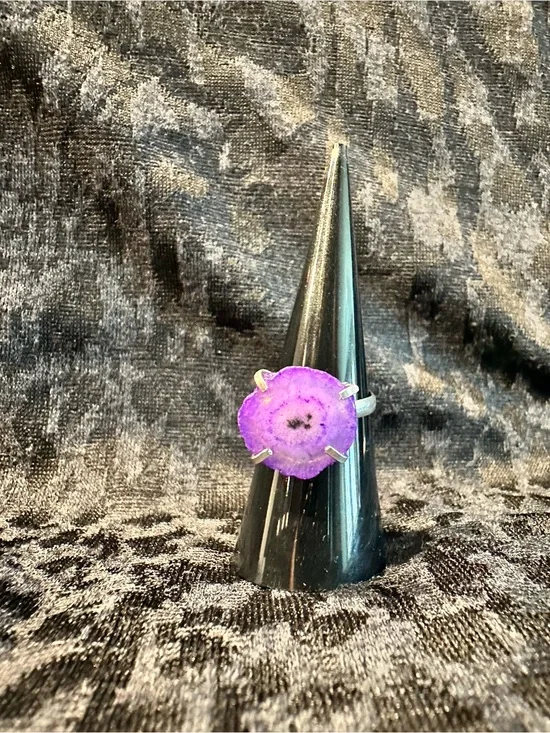 Purple Druzy Stone Ring - Silver Tone Fashion Ring