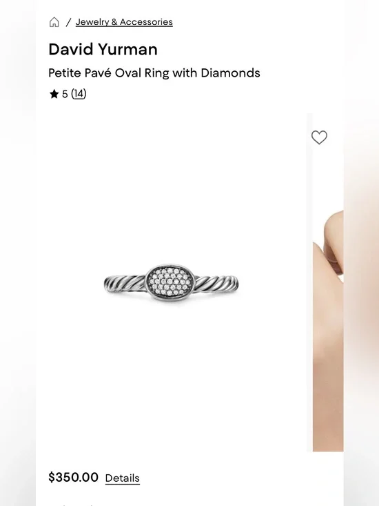 David Yurman Petite Pavé Oval Diamond Ring in Sterling Silver