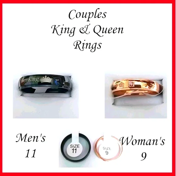 Her King & His Queen Crown Ring Set Size 9 & 11