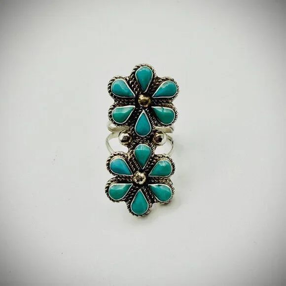 GINA DOSEDO ZUNI TURQUOISE FLOWER CLUSTER RING SZ 7.5