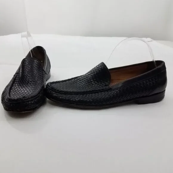 Allen Edmonds Roma Size 11 B Black Weave Mens Slip on Loafers Italy Dress