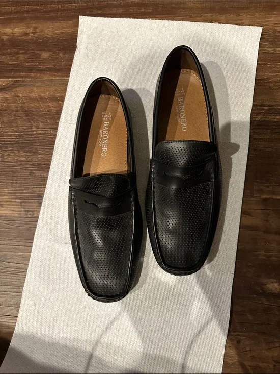 Baronero Men's Black Perforated Penny Loafers