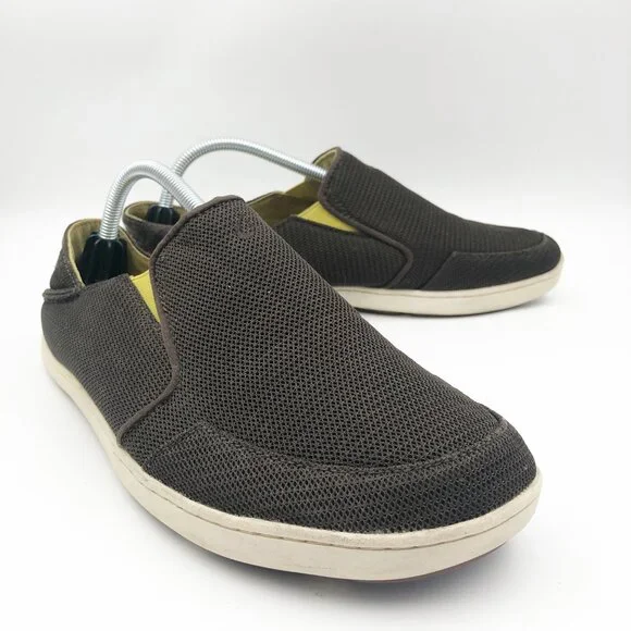 OLUKAI Shoes Mens 10 Hohea Mesh Slip On Loafers Sneakers Brown Lime Green