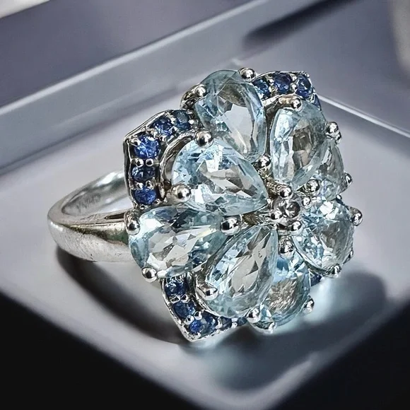 Michelle Albala Multi-Gemstone Framed Floral Sterling Silver Ring (5.25)