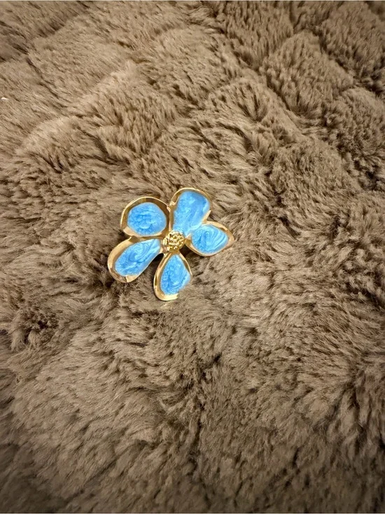 Gold-Tone Blue Enamel Flower Adjustable Ring
