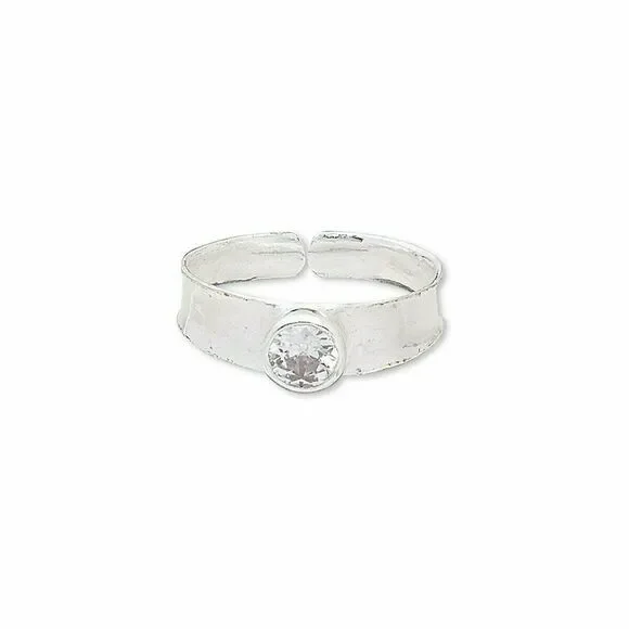 Hand Crafted Sterling Silver Over Copper India Round CZ Adjustable Ring