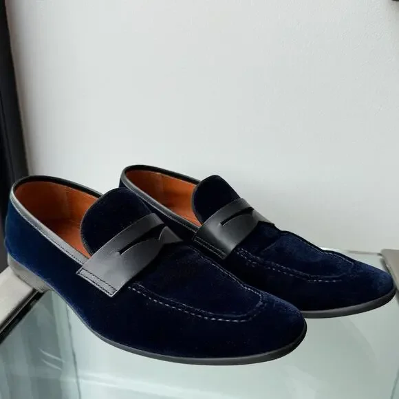 Magnanni 'Vale' Penny Loafers Shoes Blue Velvet Mens 7.5 US / 40 EU