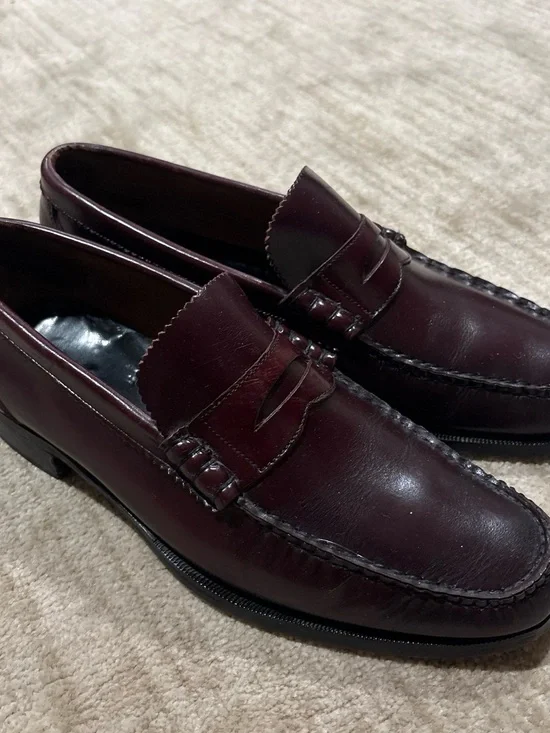 Men's Burgundy Leather Penny Loafers - Classic Slip-On Style