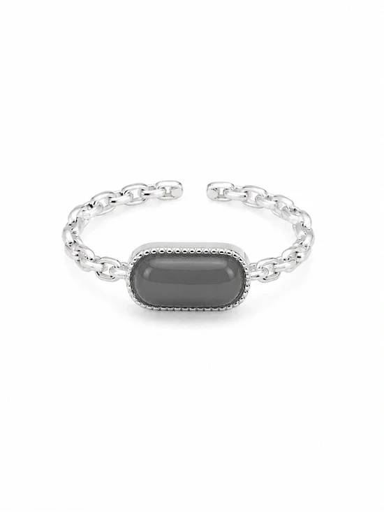 Midnight Jade Paperclip Ring (S925) R104
