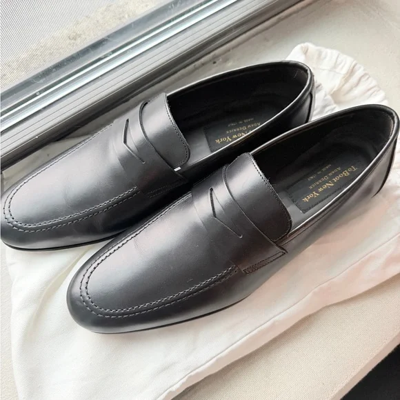 To Boot Black Leather Penny Loafers - Men's Slip-Ons
