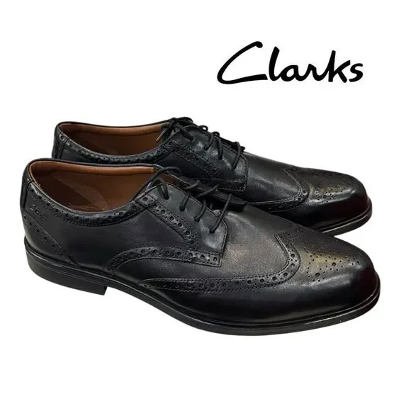 New Clarks Gabson Limit Men's Black Leather Oxford Dress Shoes 12 12W Wide