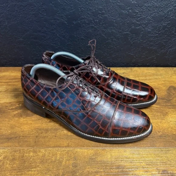 Stacy Adams Baldwin 403337 Brown Croc Embossed Leather Oxford Mens 8.5 EE
