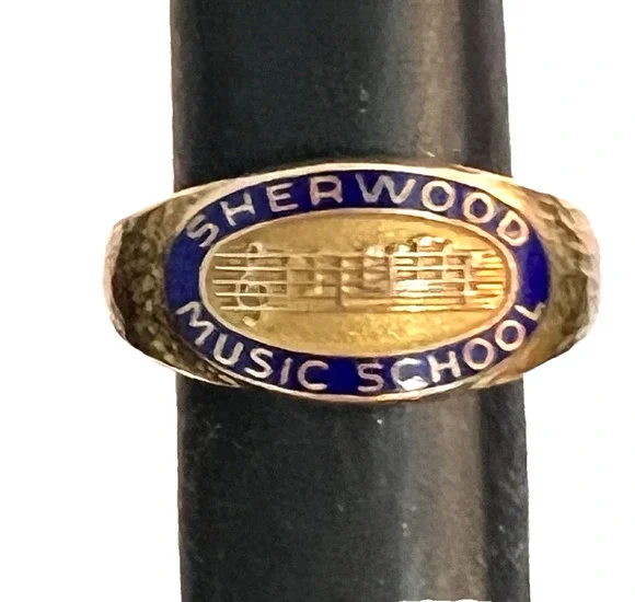 BEAUTIFUL Antique Stamped Chas Klein 10K Gold Sherwood Music School Enamel Ring