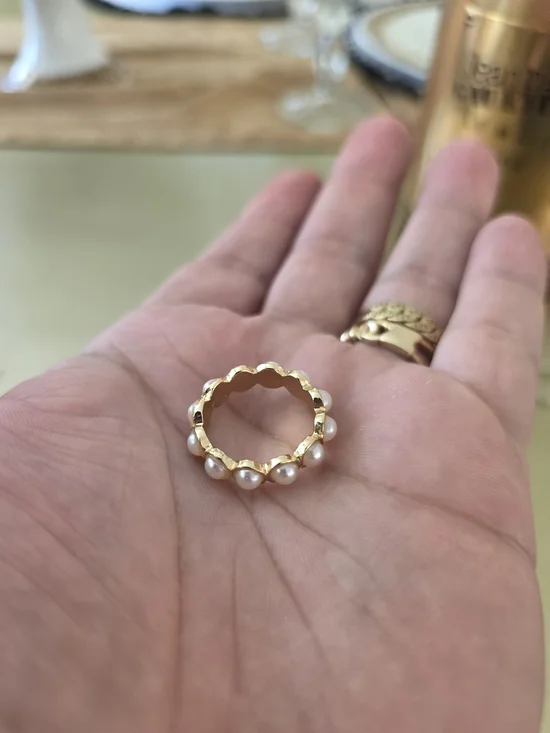Ring Gold Band with White Pearl Accents