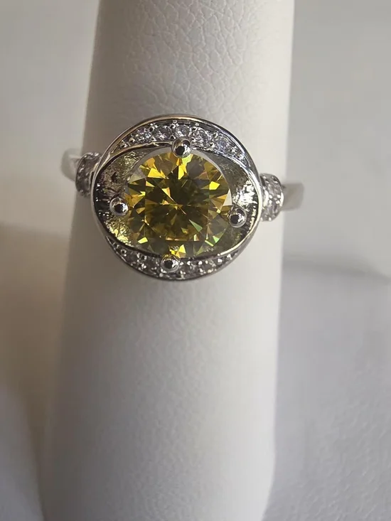 Yellow Round Halo Cocktail Ring - Women Jewelry