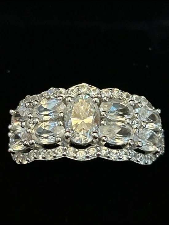 JTV 1.10CTW Oval Strontium Titanate & White Zircon 925 Sterling Silver Ring Sz10