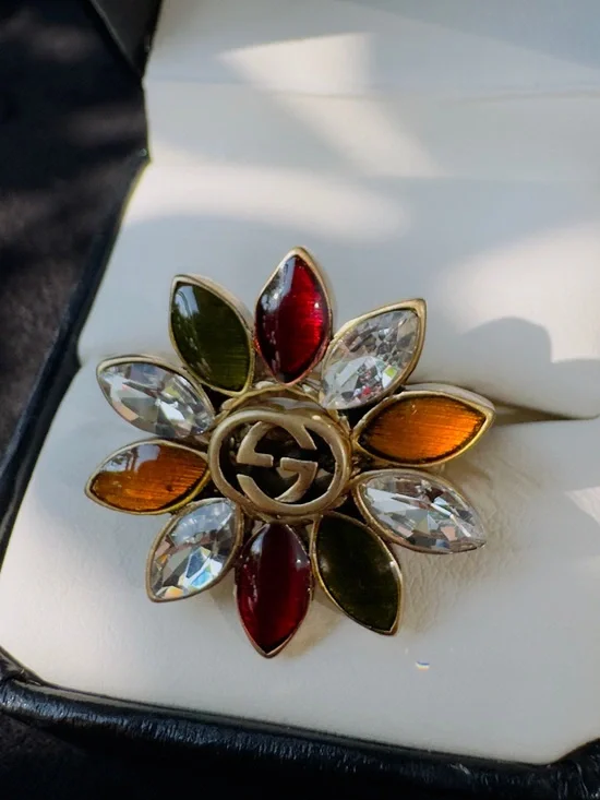 Flower Crystal Multi-Color Ring Set - Red, Green, Amber, Clear
