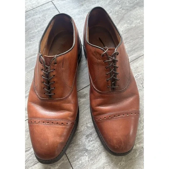 Allen Edmonds Clifton Leather 9.5 D Brown Cap Toe Oxford Dress Shoes
