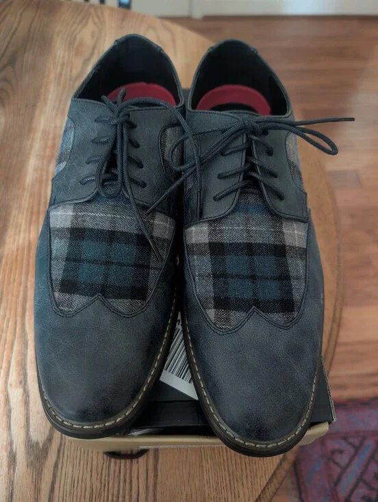 Men's Navy Blue Plaid Wingtip Dress Shoes