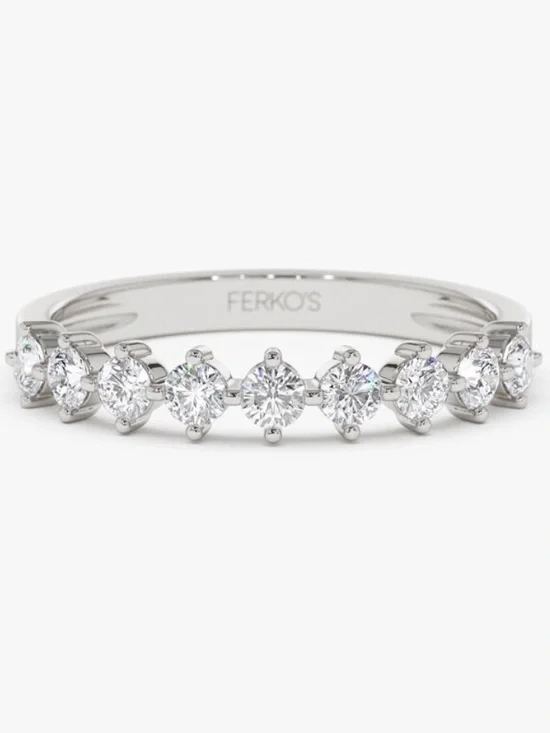 14k White Gold 9 Prong Round Natural Diamond Band 5 1/4