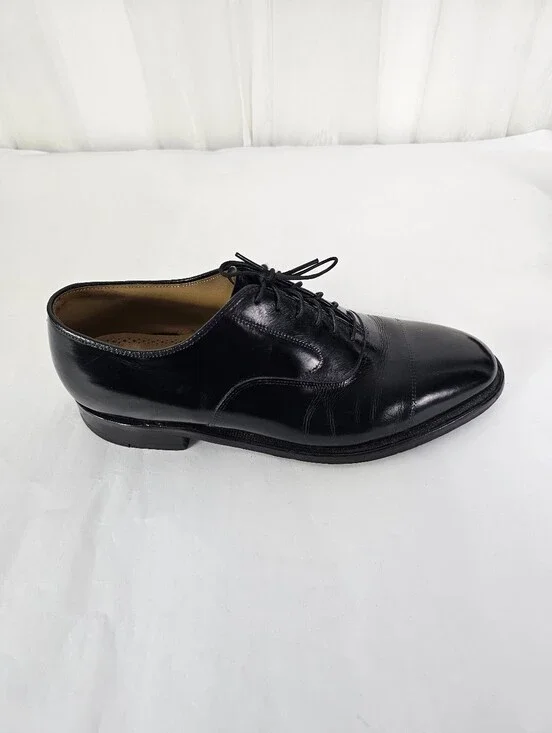 Johnston & Murphy Hyde Park II Black Leather Cap Toe Oxfords Dress Shoes 7.5 E/C