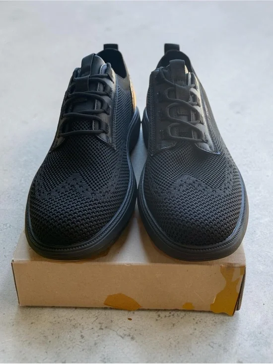 Men's Black Knit Mesh Oxford Casual Lace-Up Shoes