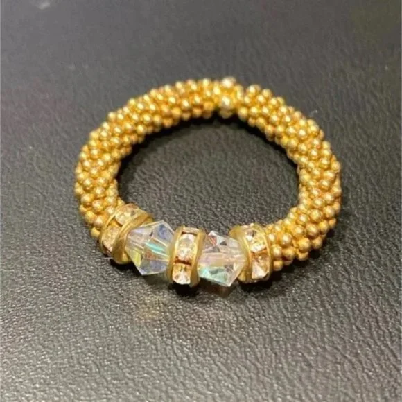AB Swarovski crystal Stretch ring clear Gold vermeil