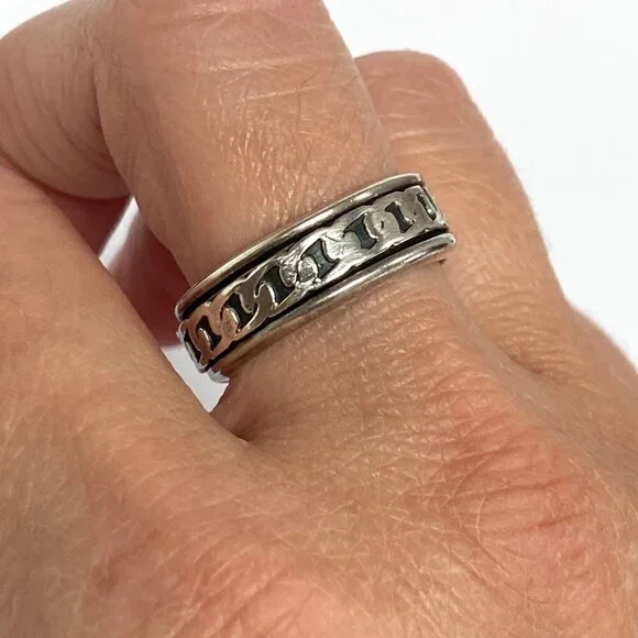 Sterling Silver 925 Mexico Curb Chain Pattern Spinner Band Ring Sz 9.5 - 9.75