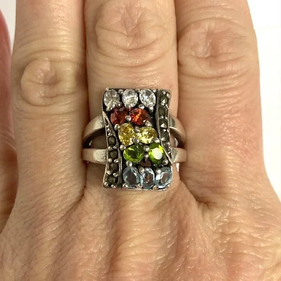 Sterling Silver 925 Multi Color Oval Cubic Zirconia CZ Ring Sz 7.75